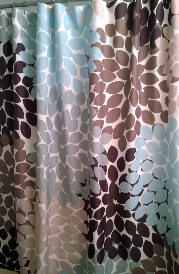 Shower Curtain Blue Brown Storefront Inspired Floral Standard Etsy
