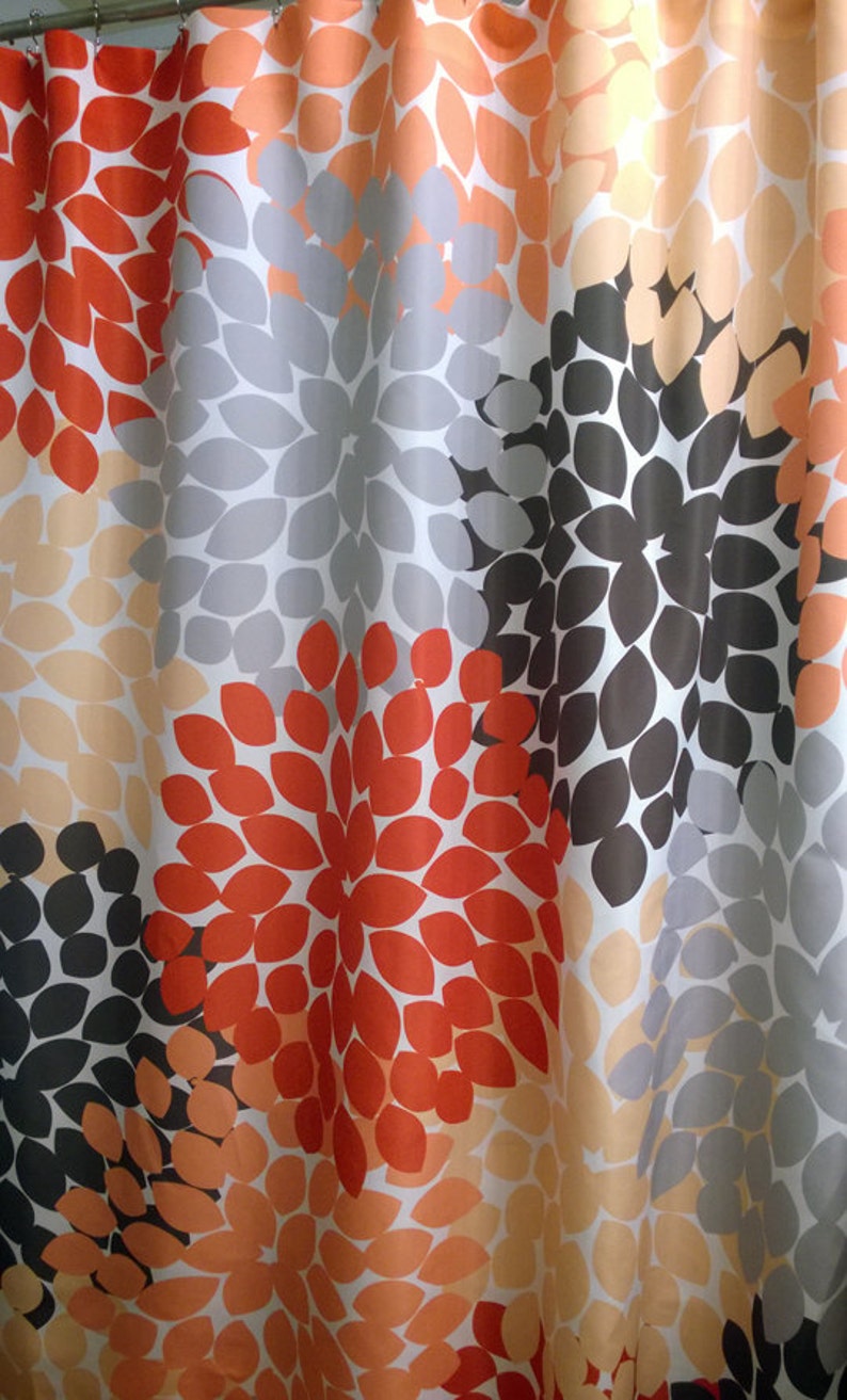 Shower Curtain Gray Orange Monarch Inspired Floral Standard | Etsy