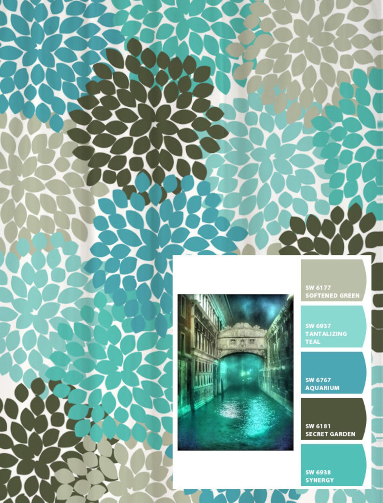 Shower Curtain in Yellow Blue Gray Floral Standard and Extra Etsy