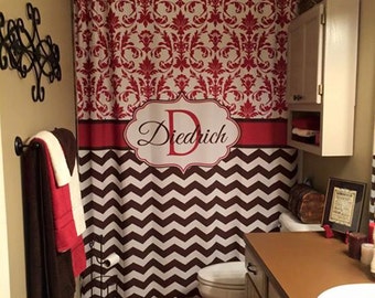 Shower Curtain Chevron Damask Fabric You CHOOSE Colors 70, 74, 78, 84, 96 inch Monogram Personalized