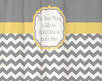 Shower Curtain Cool Gray Chevron YOU CHOOSE Accent COLOR 70x70" Favorite Quotation Custom for Your Bathroom