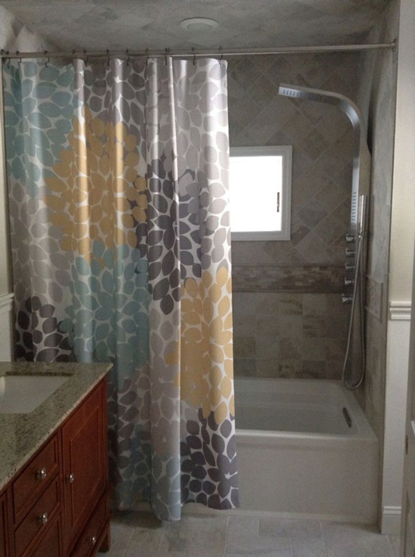 Shower Curtain Yellow Blue Gray Floral Standard and Long Etsy