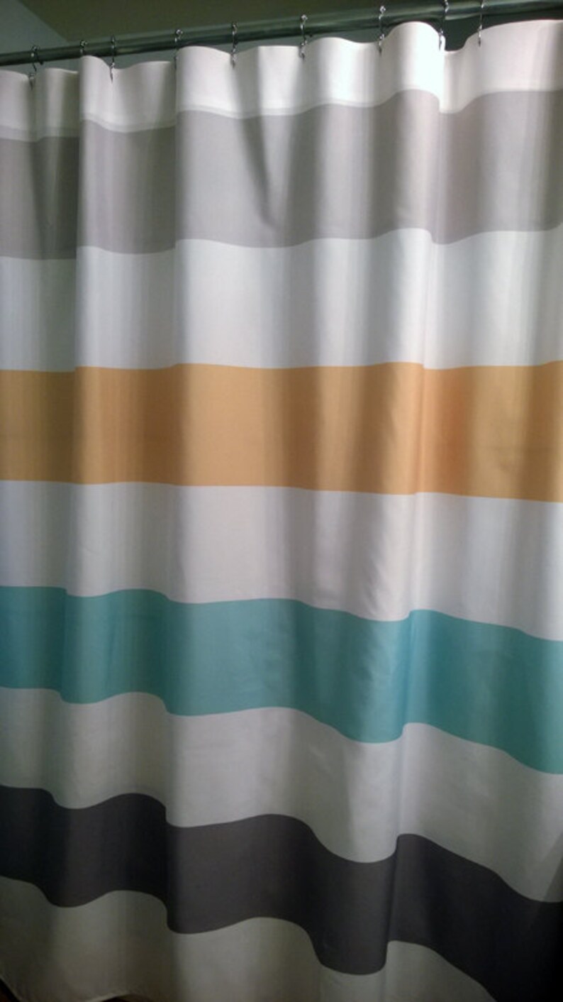 Shower Curtain in Yellow Blue Gray Inspired Stripes Standard Etsy