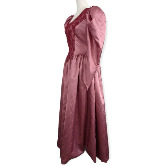 Vintage 1980s Dusty Rose Satin Princess Gown with… - image 3