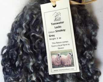 1oz Smokey Grey Teeswater Locks: Hand-Dyed Fibre for Doll Hair