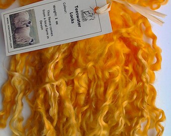 1 oz Teeswater Locks orange vif : fibre teinte à la main pour la fabrication de poupées, l'artisanat