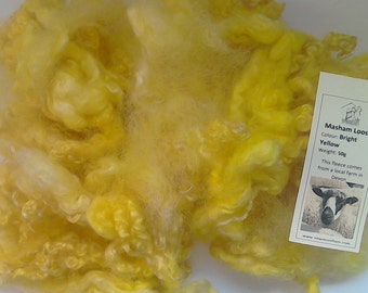 Masham Loose Wool in Yellow for Spinning and Crafts 50g