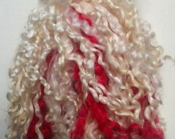 1 oz Teeswater Strawberries and Cream Locks : fibre teintée à la main pour cheveux de poupée, filage