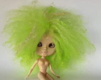 Mohair wild style lime green and yellow Doll Wig