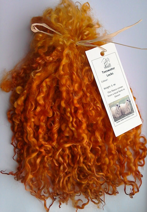 1 oz Burnt Orange Teeswater Sheep Locks: Hand-Dyed Fibre for Doll Hair