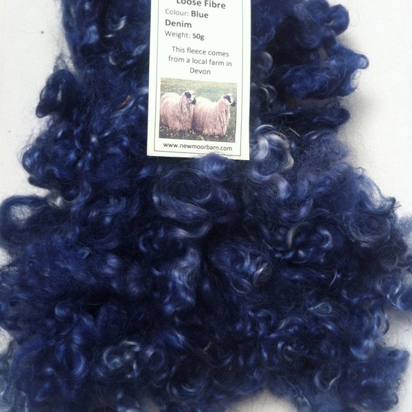 Teeswater Fibre lâche Bleu Denim pour filature et de l’artisanat 50g