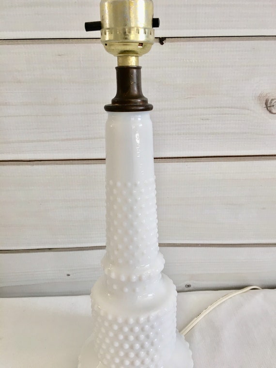 Milkglass Table Lamp Hobnail White Brass Vintage Lamps Farmhouse