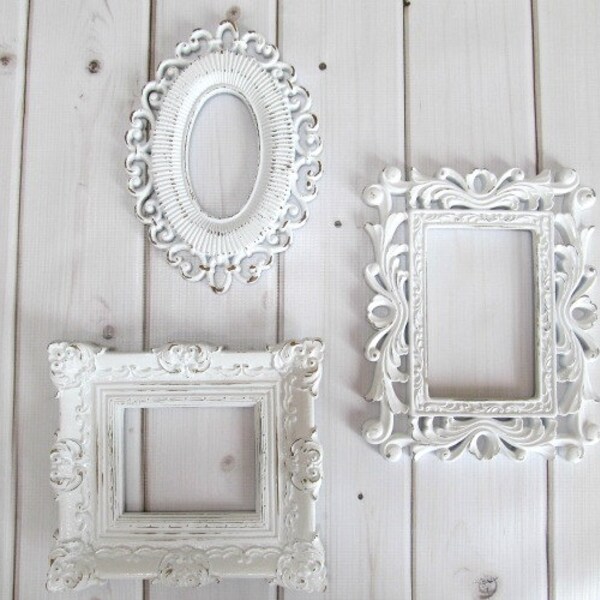 Picture Frames Vintage Ornate White Baroque set of 3 Frames, Wedding frames, Baby Nursery Decor