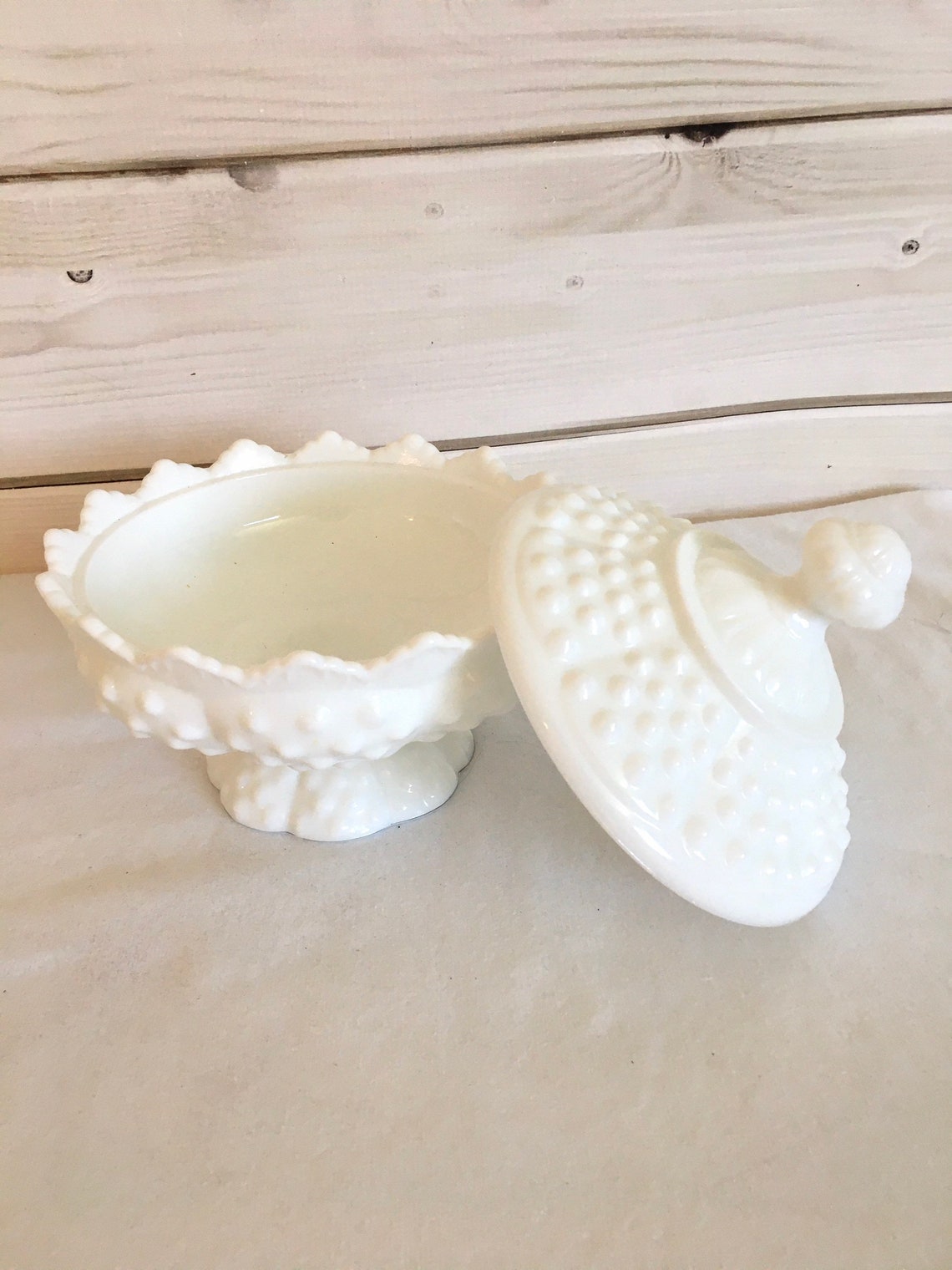 Milkglass Candy Dish Hobnail Milk Glass Candle Holder Flower Etsy