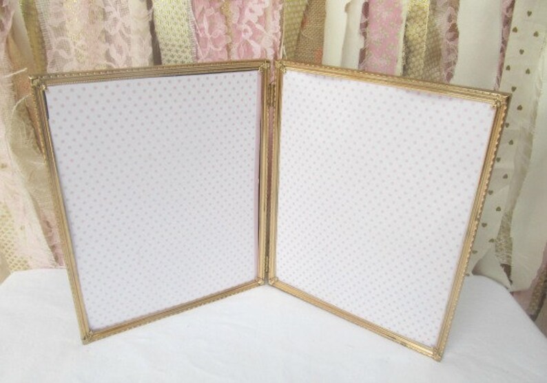Vintage Gold Double Frame Bi Fold Hinged Metal 8x10 Wedding Etsy