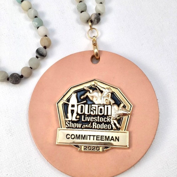 Round Leather Badge Holder Necklace Houston Rodeo Committee.