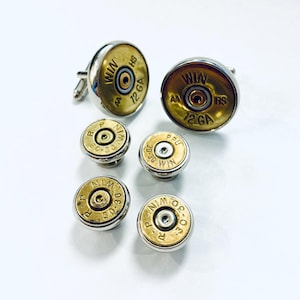 Shot Shell bullet Cuff Link - Tuxedo Set 12 gauge shells and bullet studs