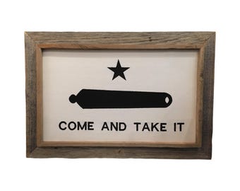 Barnwood Framed Gonzales Flag Print, Antique Style Texas Wall Art