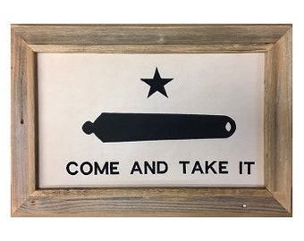 Light 3' x 5' Rustic Barnwood Framed Tea Stained Gonzales Flag (Come And Take It) Antique Style Wall Art Decor for Home or Office