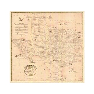 Mappa originale del Texas Mappa storica e illustrata del Texas di Hoffman e Walker