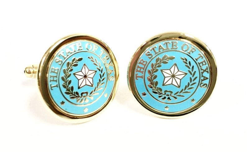 Texas State Seal Cuff Link Light Blue /& Gold