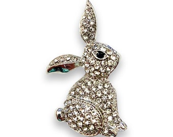 Rhinestone Bunny Broach Pin