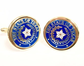 Texas State Seal Cuff Link Blue & Gold