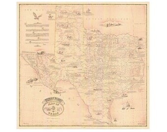 Original Texas Map Hoffman and Walker’s Historical, Pictorial Map of Texas