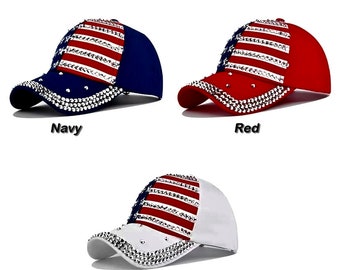 4th of July - Crystal Rhinestone Hats. USA Baseball Style Hat. Ladies Hat, Sun Hats