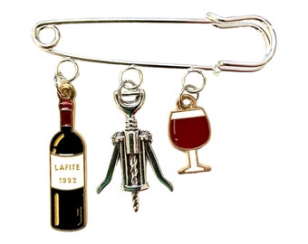 Silver Wine collage Safety Pin.