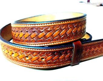 Nays Custom Leather belt basket weave doubled and stitched