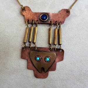 Necklace Vintage Hand Made Copper Brass and Stone Necklace
