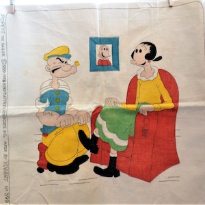 Pillow Cover, Rare Popeye the Sailor and Olive Oyl Vogart  1929 Pillow Cover No  399