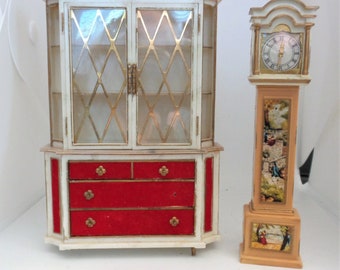 Vintage Petite Princess Grandfather Clock and China Cabinet by Ideal