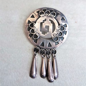 Brooch/Pendant Vintage Silver Brooch Pendant Aztec Warrior Shield Design