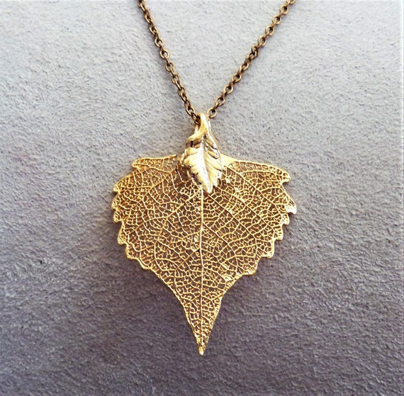 Necklace Vintage Leaf Dipped in Gold Wash - image 1