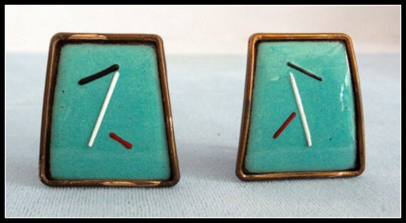 Mid Century Enamel Copper Clip On Earrings - image 5