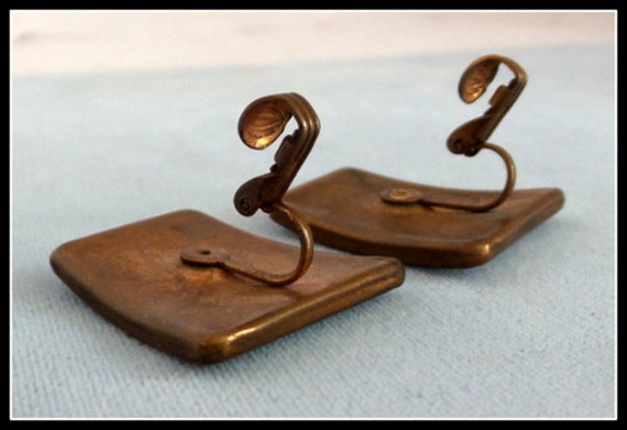 Mid Century Enamel Copper Clip On Earrings - image 3