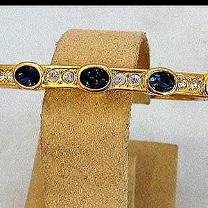 Vintage Gold Tone Bracelet with Blue and White Stones