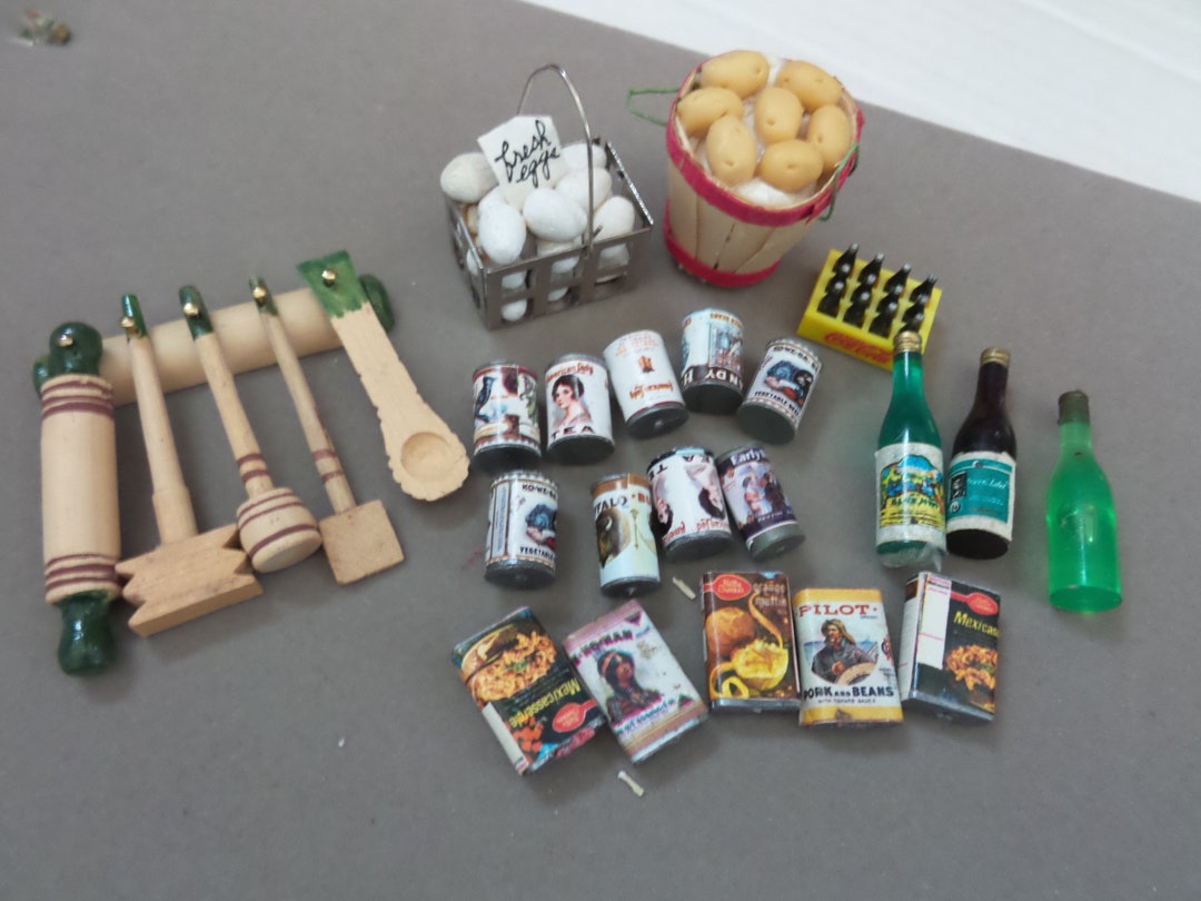 A Vintage Lot of Dollhouse Kitchen Food, Canned Food, Eggs, Potatoes,boxes, and Utensils Etsy
