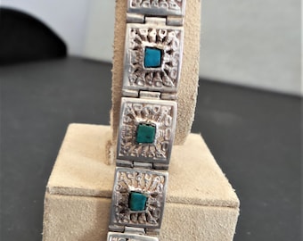 Sterling Vintage Filigree Art Deco Bracelet with Stones