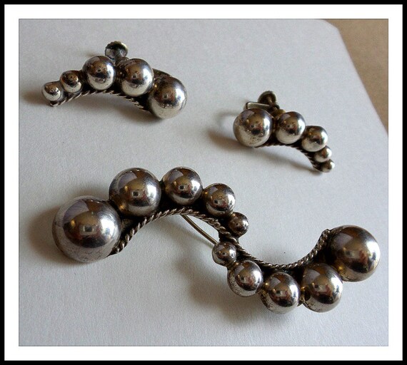 Pin and Earring Set Vintage Sterling - image 1