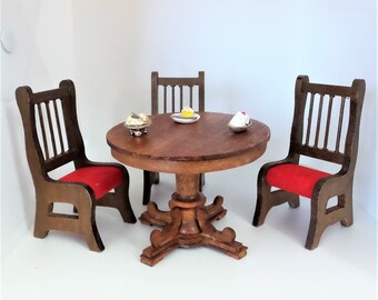 Dollhouse Miniature Table and Chairs with Dessert Dishes