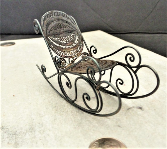 Incredible Find Details about   Silver Filigree Miniature Rocking Chairs and Table 