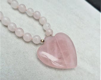 Necklace Vintage Rose Quartz, Pearl, Gold Necklace
