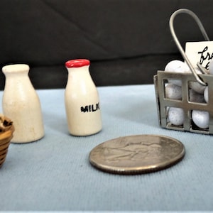 Vintage Dollhouse Baskets of Eggs and Jugs of Milk