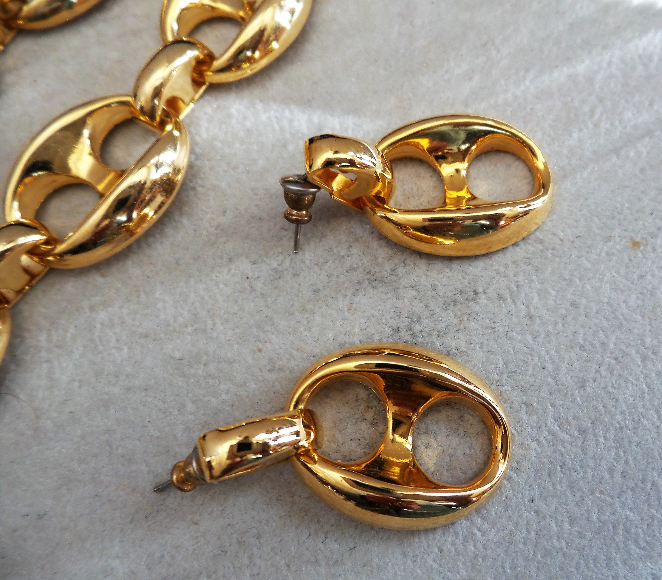 Parure Vintage Années 60 - Collier, Bracelet & Boucles D'oreilles En Filigrane Doré - 3 Pièces - Occasion
