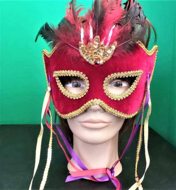 Vintage Masquerade Red Velvet Mask - image 1