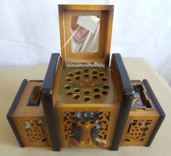 Vintage Carved Wood Musical Cigarette Dispenser Box Etsy