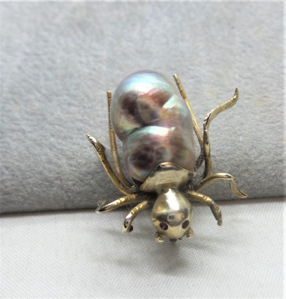 Vintage Baroque Pearl Spider Bug Pin - image 7